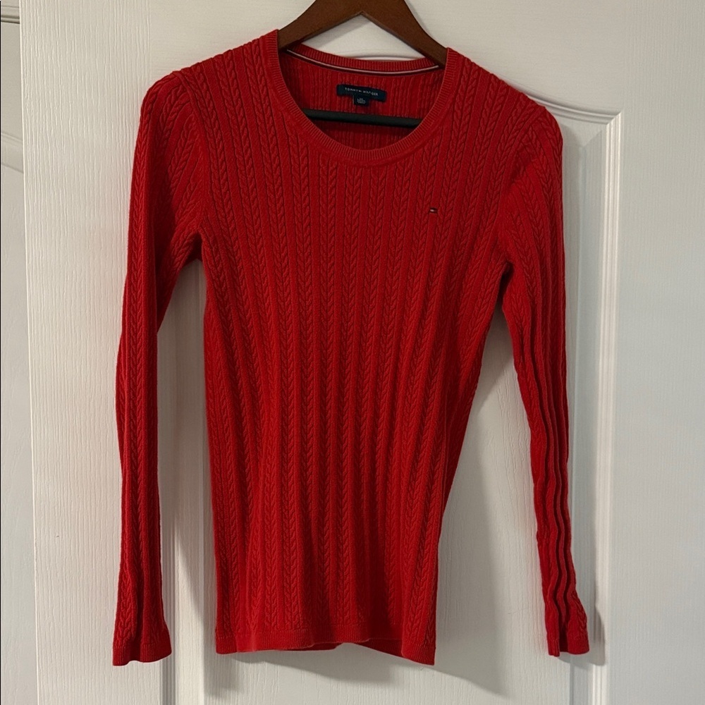 Tommy Hilfiger Vibrant Red Women’s Cable Knit Sweater